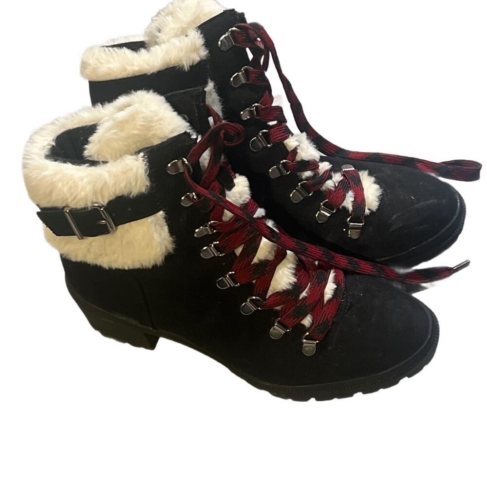 Black and red suede ankle